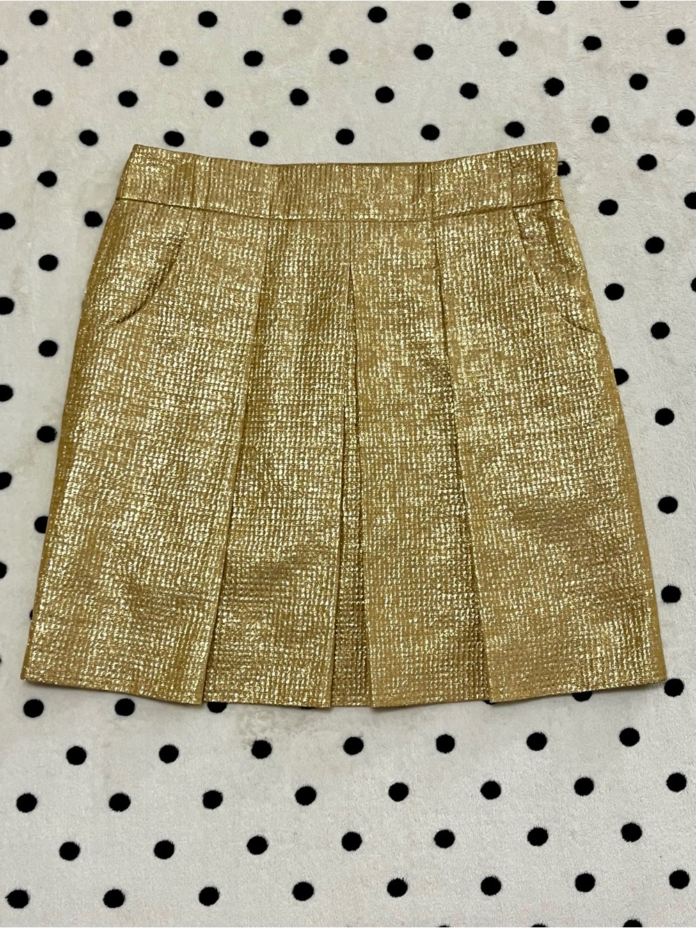 J. Crew Collection Gold Metallic Pleated Mini Skirt Size 2